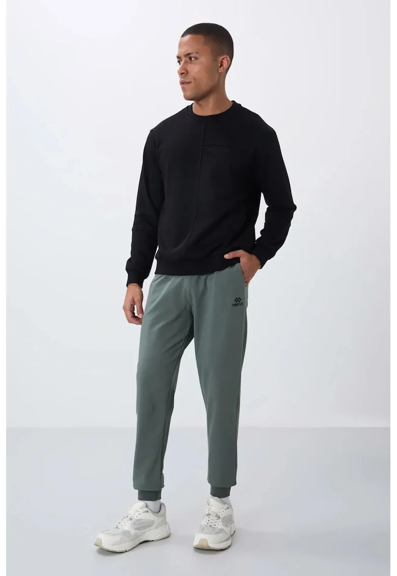 Pantaloni sport,  fleece, buzunar, verde salvie, bumbac,