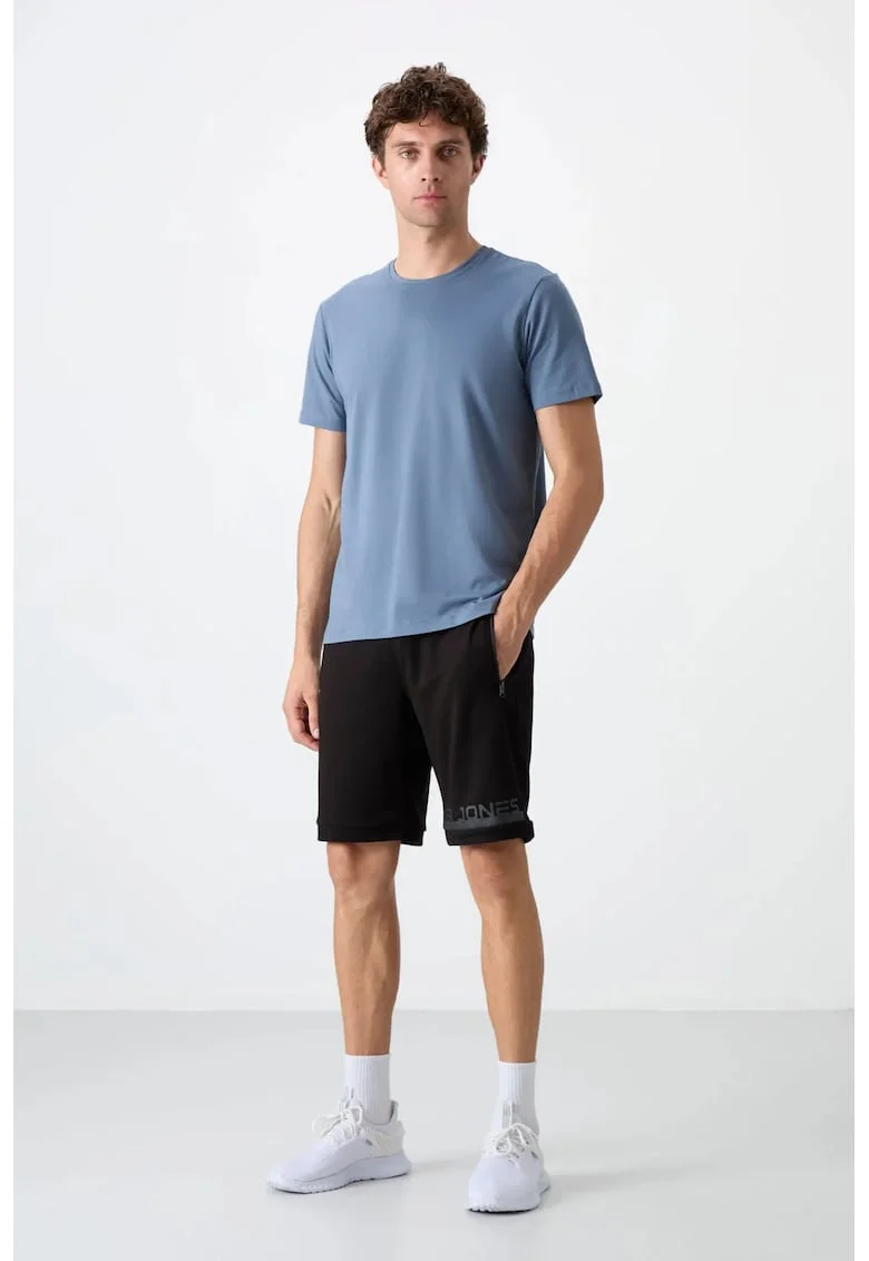 Pantaloni scurti sport,  fleece, negru, 60% bumbac, 40% poliester,