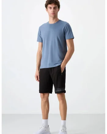 Pantaloni scurti sport,  fleece, negru, 60% bumbac, 40% poliester,