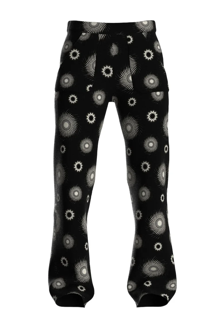 Pantaloni evazati cu talie inalta, Roz/Bleumarin