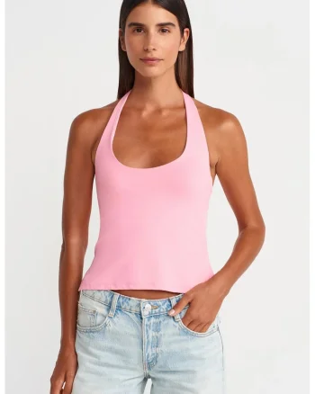 Top  Slim Fit, decupat, roz pudra, nailon-elastan