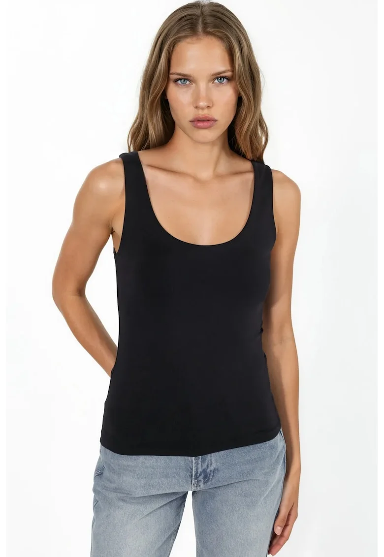 Maiou  Top Cami tricotat, Negru, Jerseu, Fara maneca