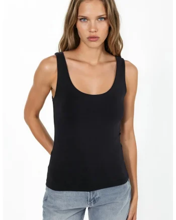 Maiou  Top Cami tricotat, Negru, Jerseu, Fara maneca