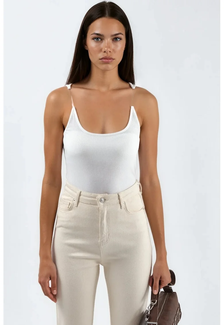 Maiou  alb, casual, bretele invizibile, 60% bumbac, 40% poliester