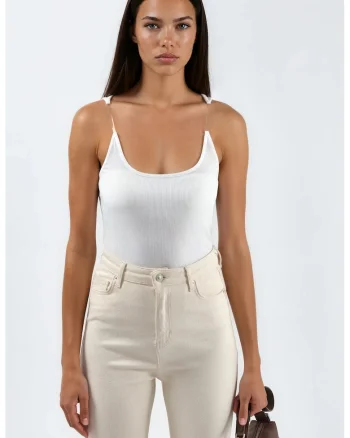 Maiou  alb, casual, bretele invizibile, 60% bumbac, 40% poliester
