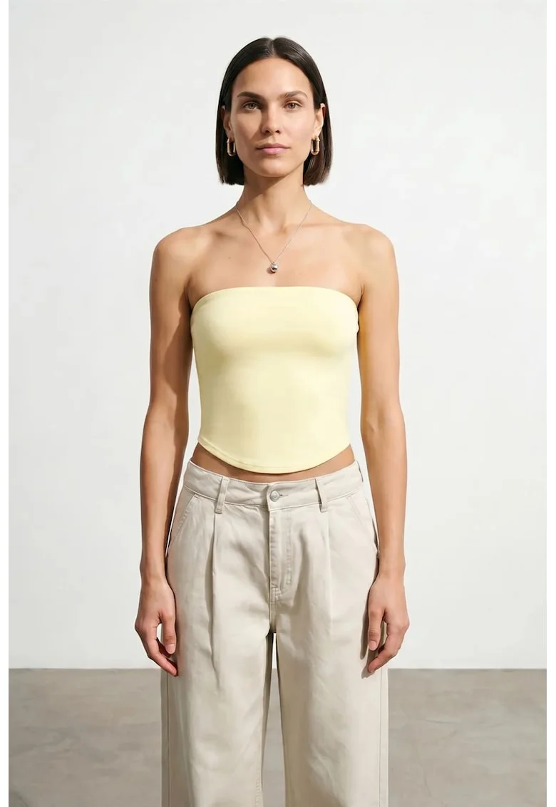 Top Bandeau Crop Femei  Galben Lamaie, Elastic