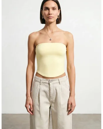 Top Bandeau Crop Femei  Galben Lamaie, Elastic