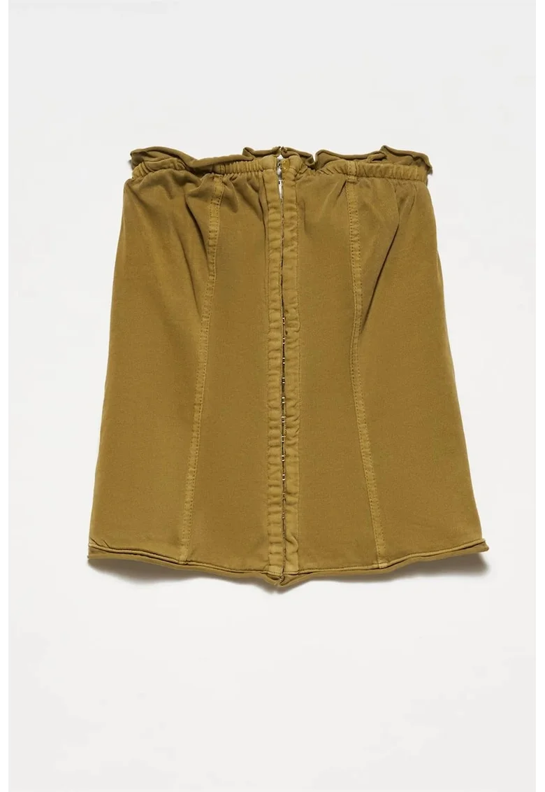 Top scurt  fara bretele, fermoar, verde kaki, bumbac