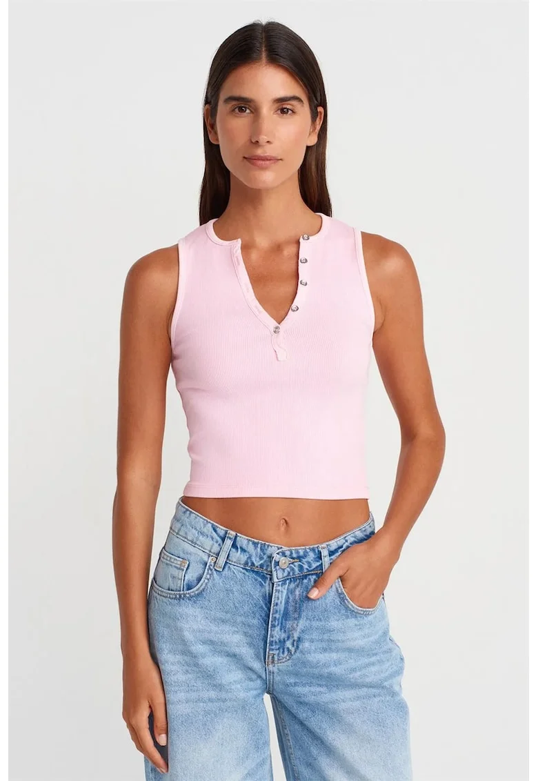 Top scurt  casual, roz pudra, amestec de bumbac