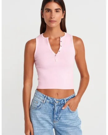 Top scurt  casual, roz pudra, amestec de bumbac