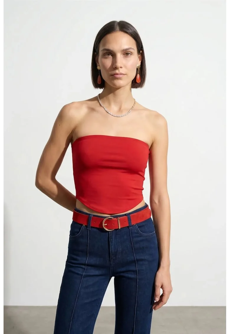 Top Bandeau Crop Femei  Elastic, Rosu, Casual