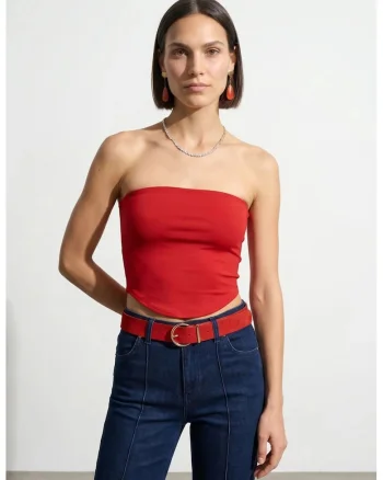 Top Bandeau Crop Femei  Elastic, Rosu, Casual