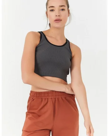 Top scurt,  fara maneci, gri antracit, bumbac-elastan