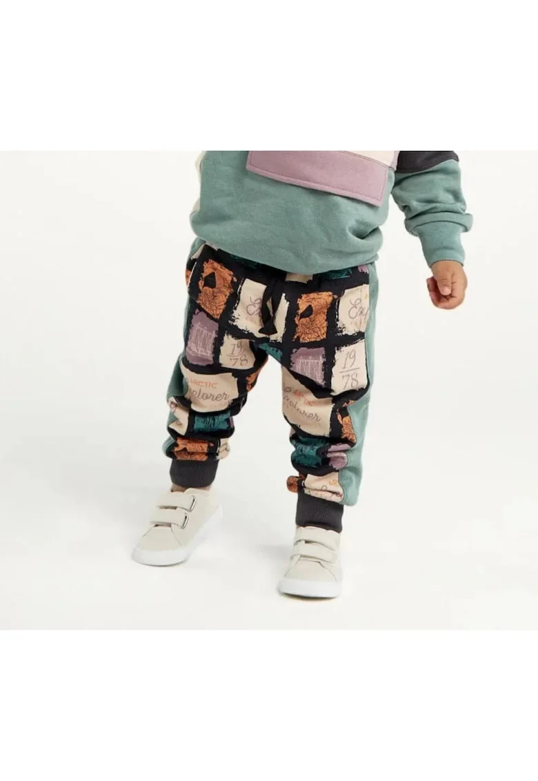 Pantaloni sport cu imprimeu patratele colorate  - Discovery, Verde Mint, pentru baietei, Gri antracit