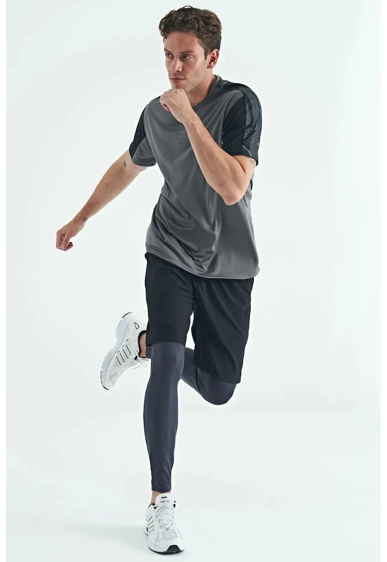 Pantaloni sport,  tricotati, talie inalta, negru, poliester-elastan