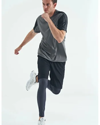 Pantaloni sport,  tricotati, talie inalta, negru, poliester-elastan