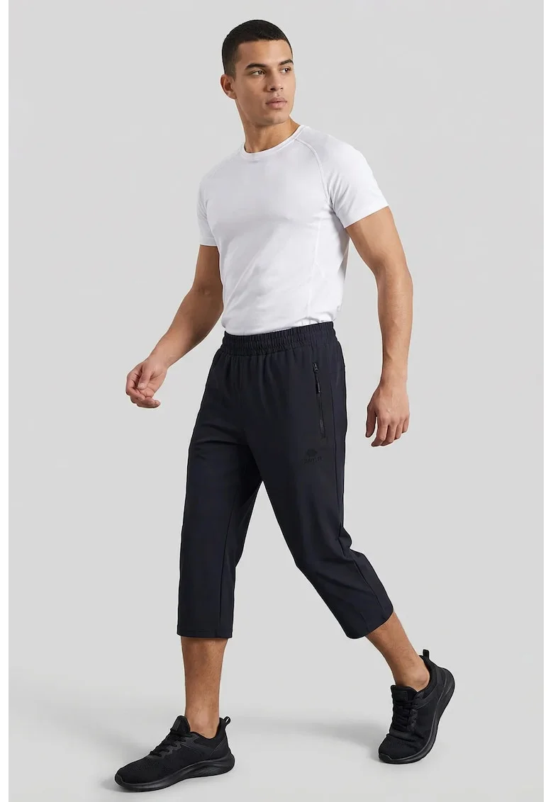 Pantaloni scurti Capri,  negru, poliester-elastan, cu buzunar
