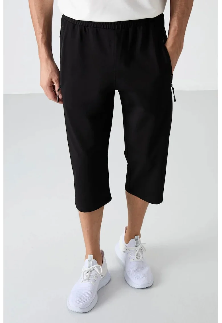 Pantaloni scurti Capri,  barbati, negru, bumbac, poliester, elastan