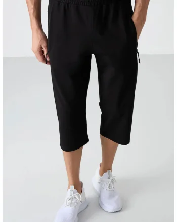 Pantaloni scurti Capri,  barbati, negru, bumbac, poliester, elastan