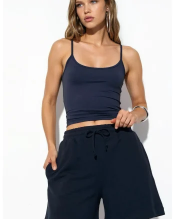Pantaloni sport dama,  scurti, medie, albastru marin, bumbac/modal/elastan