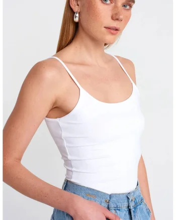 Maiou dama,  Bluza Cami, croiala slim, alb, 93% nailon, 7% elastan