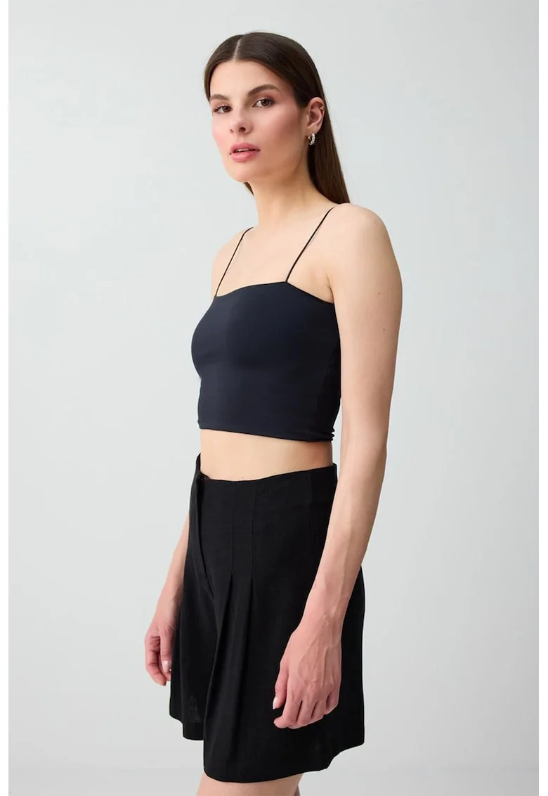 Top crop cu model uni, Negru stins