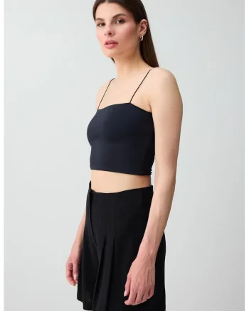 Top crop cu model uni, Negru stins