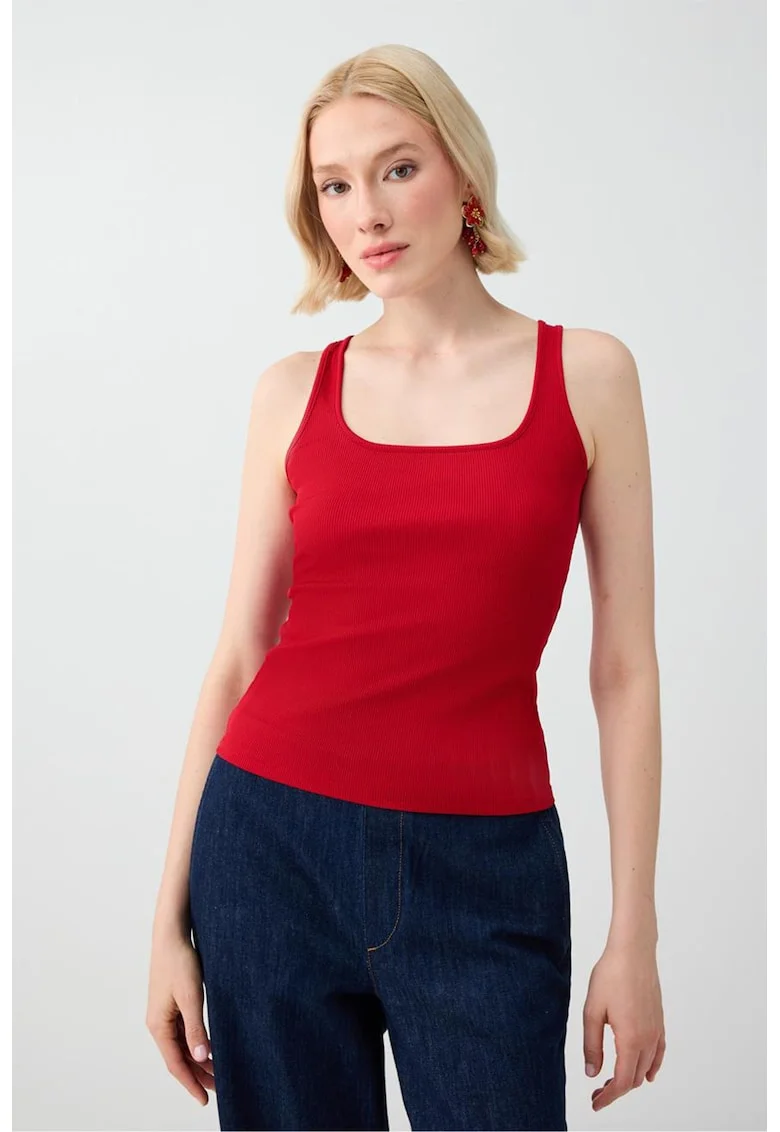 Top striat slim fit, Rosu cireasa