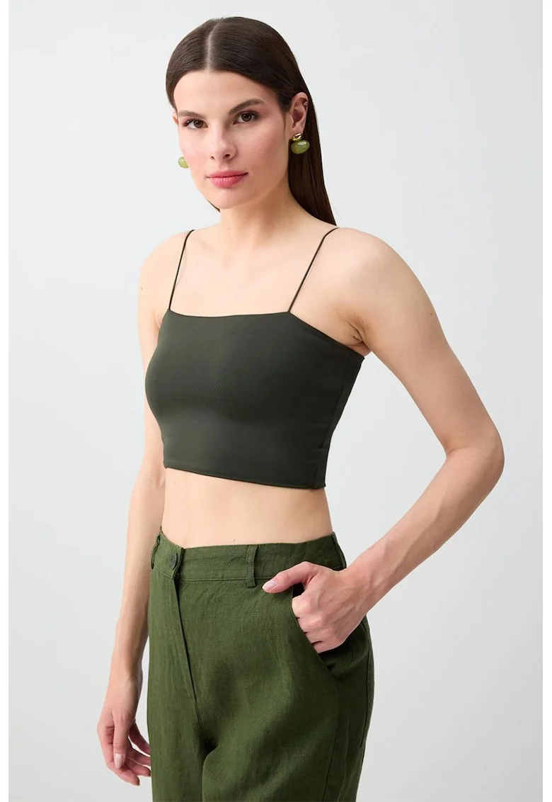 Top crop cu model uni, Verde padure