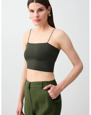 Top crop cu model uni, Verde padure