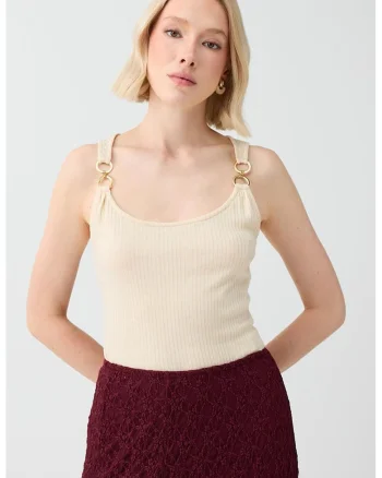 Top striat cu croiala slim-fit, Alb fildes