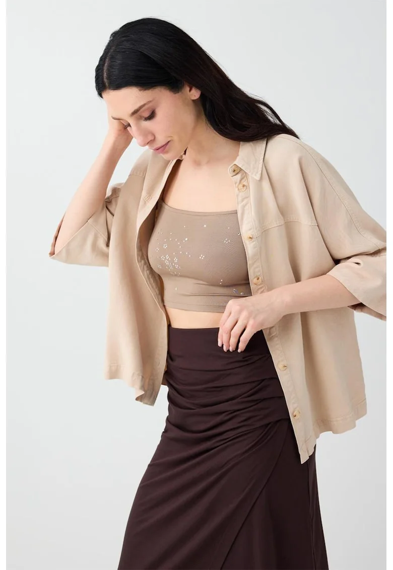 Top crop slim-fit, Bej inchis