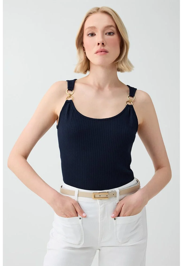 Top striat cu croiala slim-fit, Albastru ultramarin