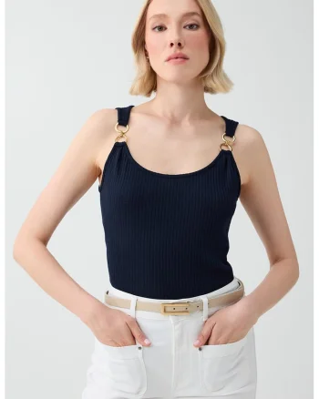Top striat cu croiala slim-fit, Albastru ultramarin