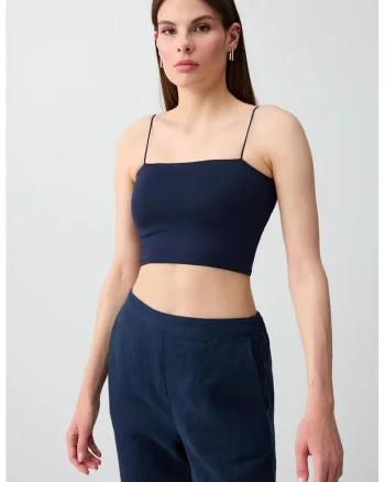 Top crop cu model uni, Albastru ultramarin