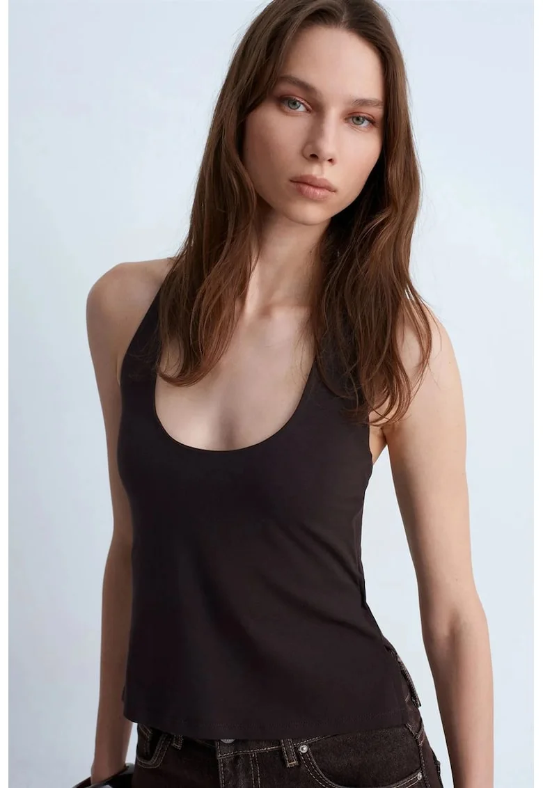 Maiou dama,  Halterneck, decupaje, negru, 47% modal, 46% bumbac, 7% elastan