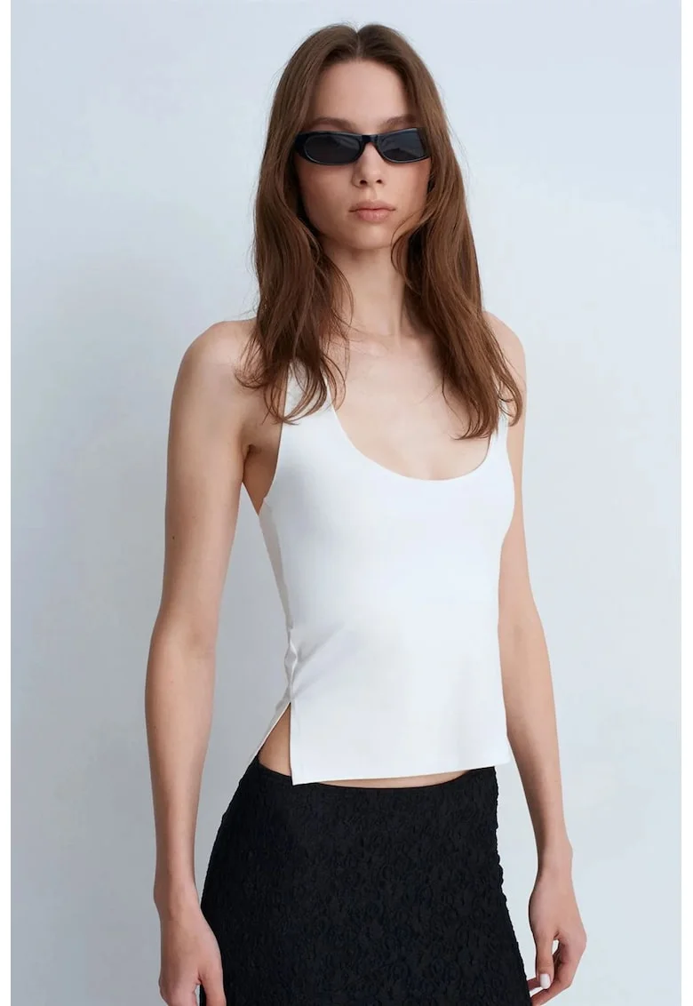 Maiou  Halterneck, Croiala Slim Fit, Alb, 47% modal, 46% bumbac, 7% elastan