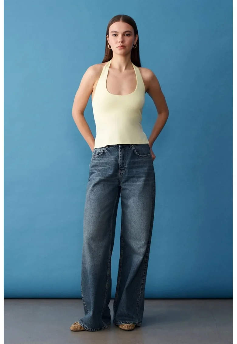 Maiou  Halterneck, Decupat, Galben Lamaie, Tricot de Jerseu