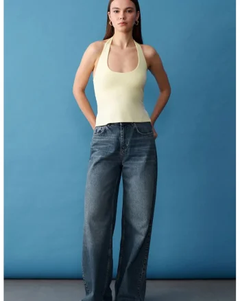 Maiou  Halterneck, Decupat, Galben Lamaie, Tricot de Jerseu