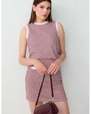 Top din jacquard cu decolteu la baza gatului, Roz deschis/Roz inchis