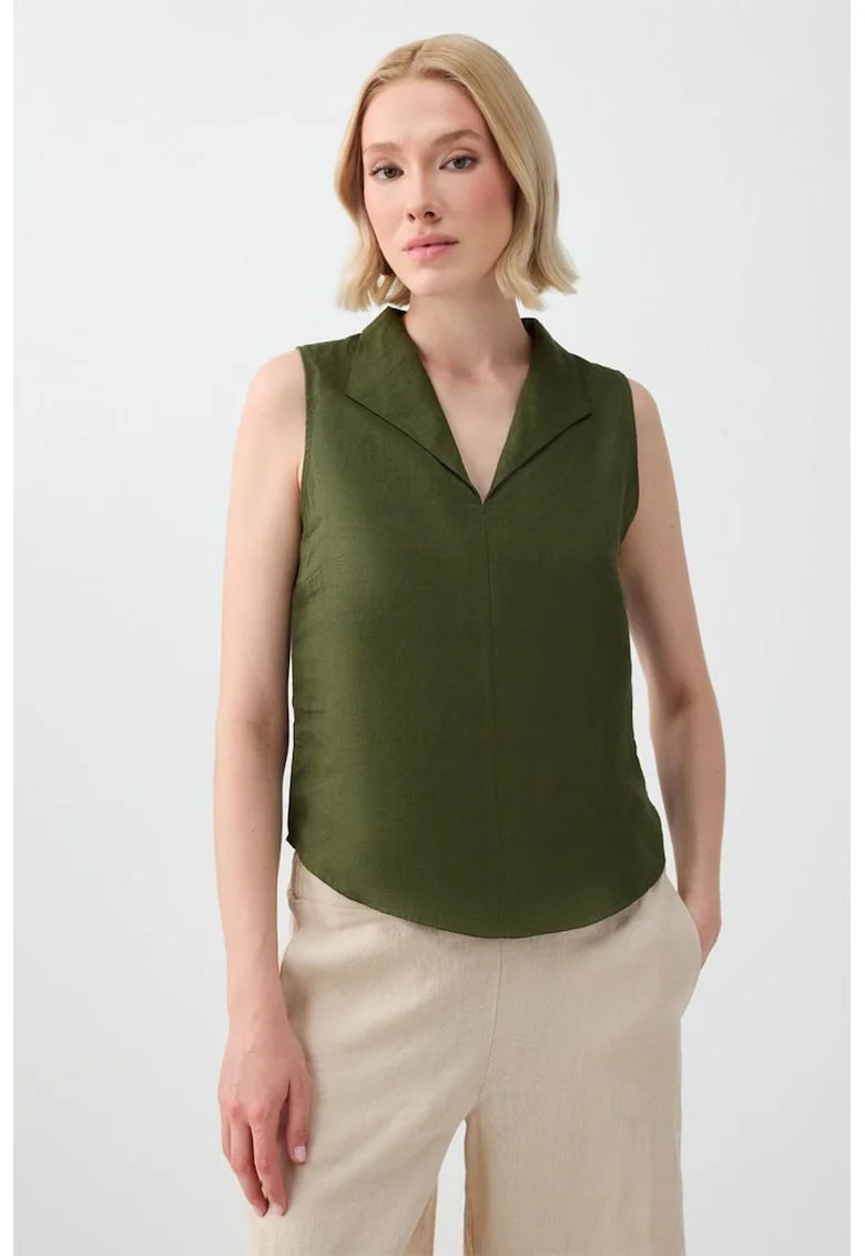 Top de in cu revere late, Verde masliniu