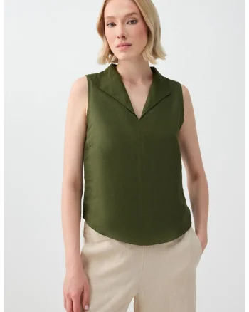 Top de in cu revere late, Verde masliniu