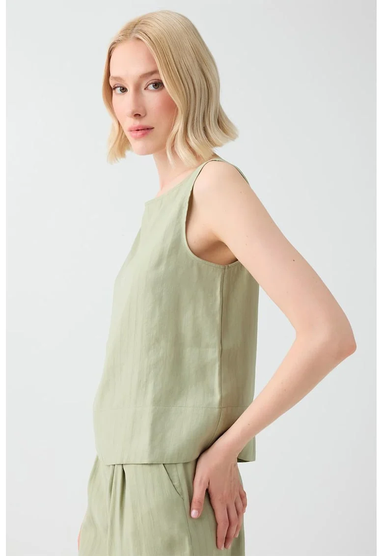 Top din amestec de modal cu decolteu barcuta, Verde pastel
