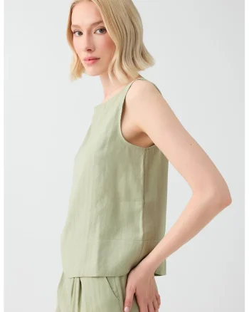 Top din amestec de modal cu decolteu barcuta, Verde pastel