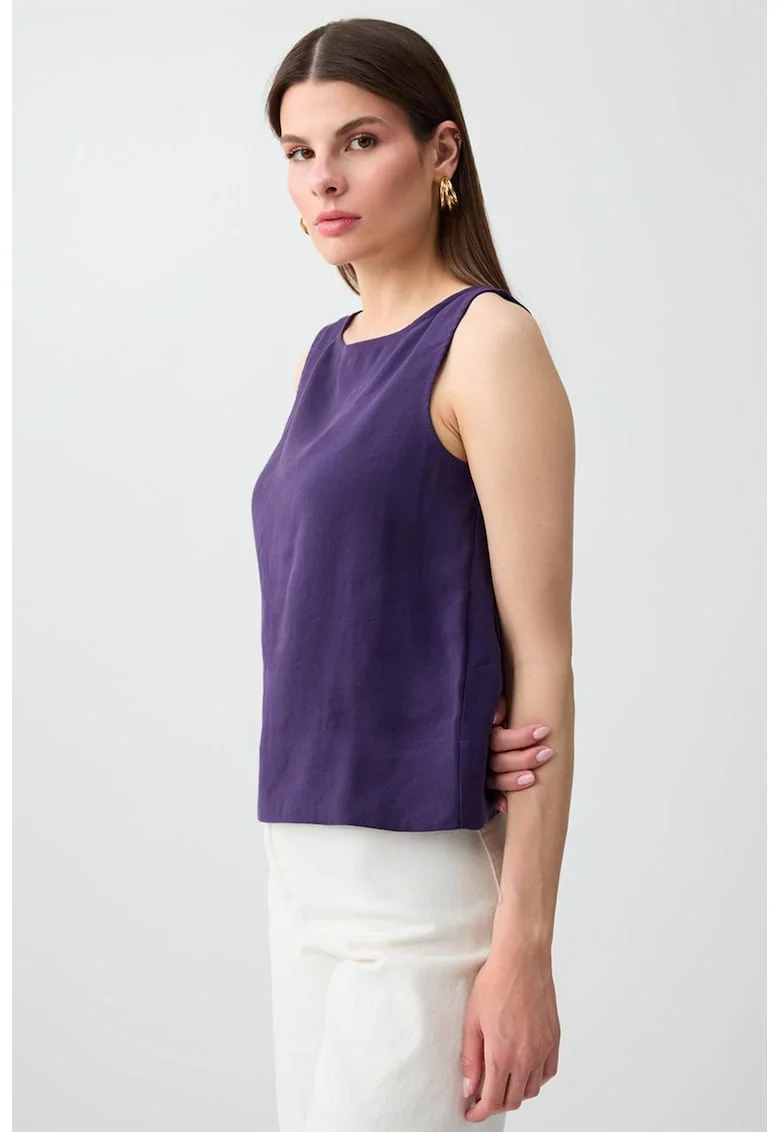 Top din amestec de modal cu decolteu rotund, Deep Purple