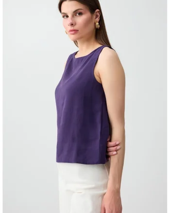 Top din amestec de modal cu decolteu rotund, Deep Purple