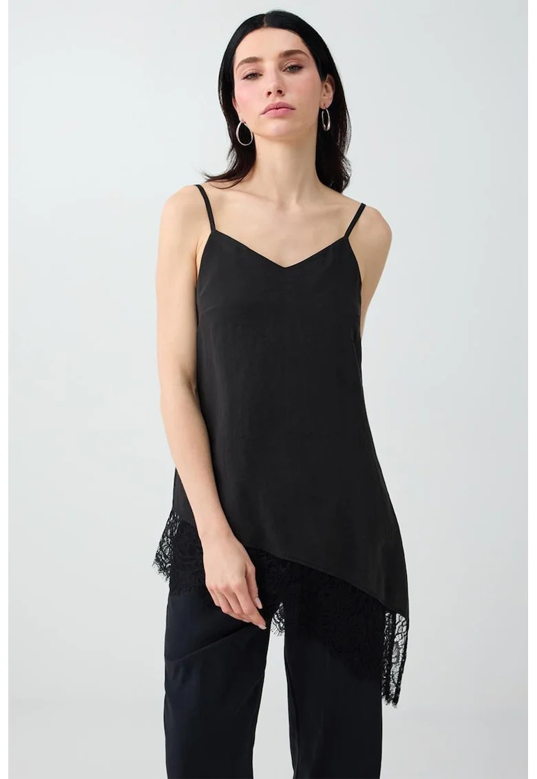 Top asimetric cu bretele subtiri, Negru