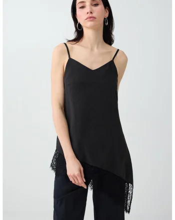 Top asimetric cu bretele subtiri, Negru