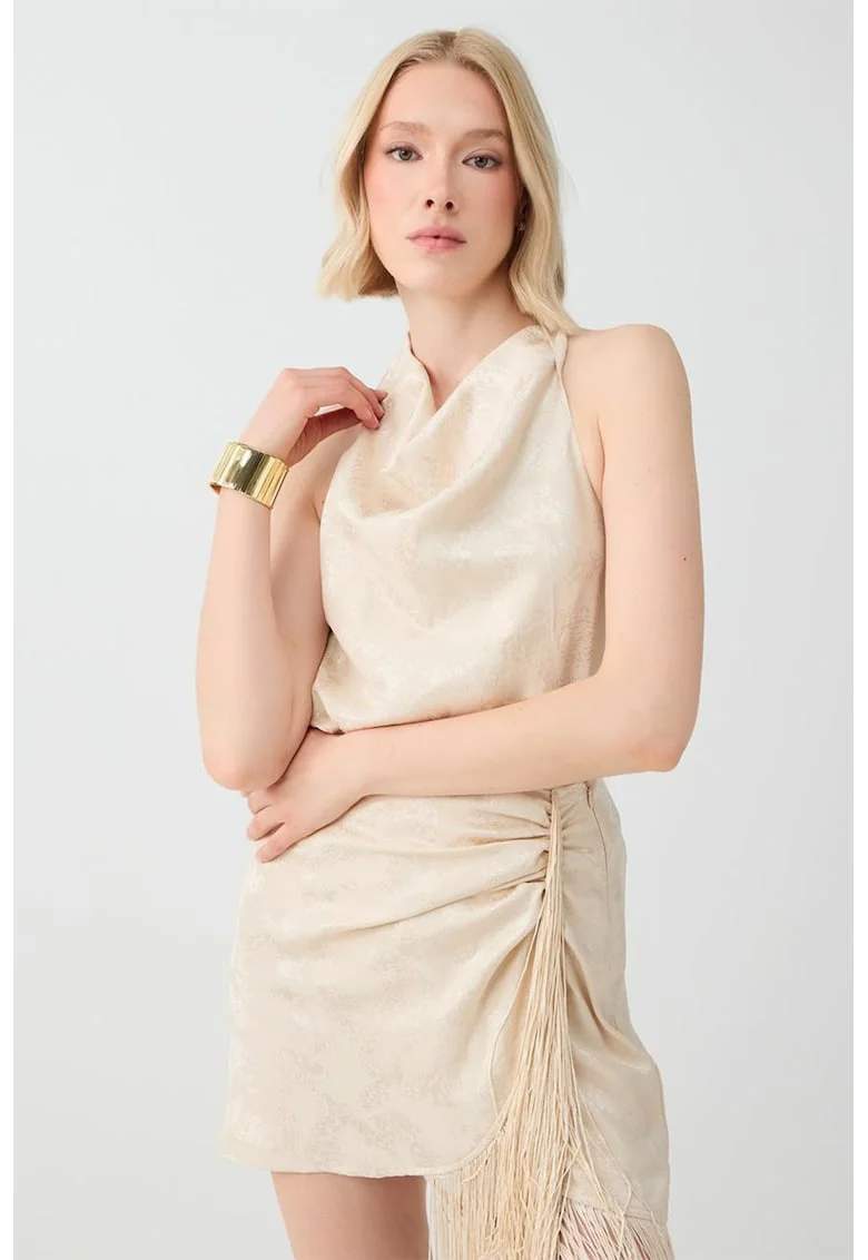 Top cu decolteu drapat, Crem