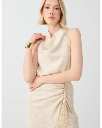 Top cu decolteu drapat, Crem